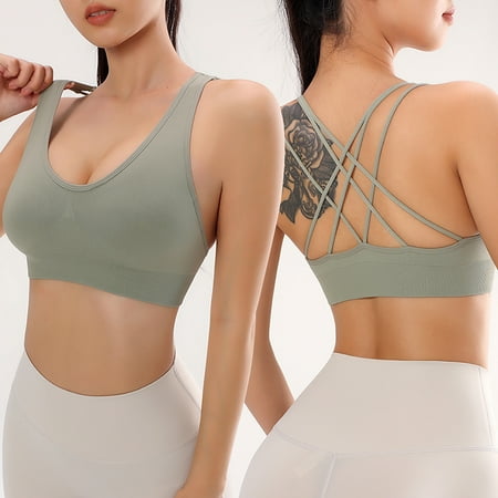 

DroolingDog Sports Bras for Women 2023 New Fashion Classic Lightweight Spaghetti Straps Cross Back Green Gathering Yoga Sports Bra