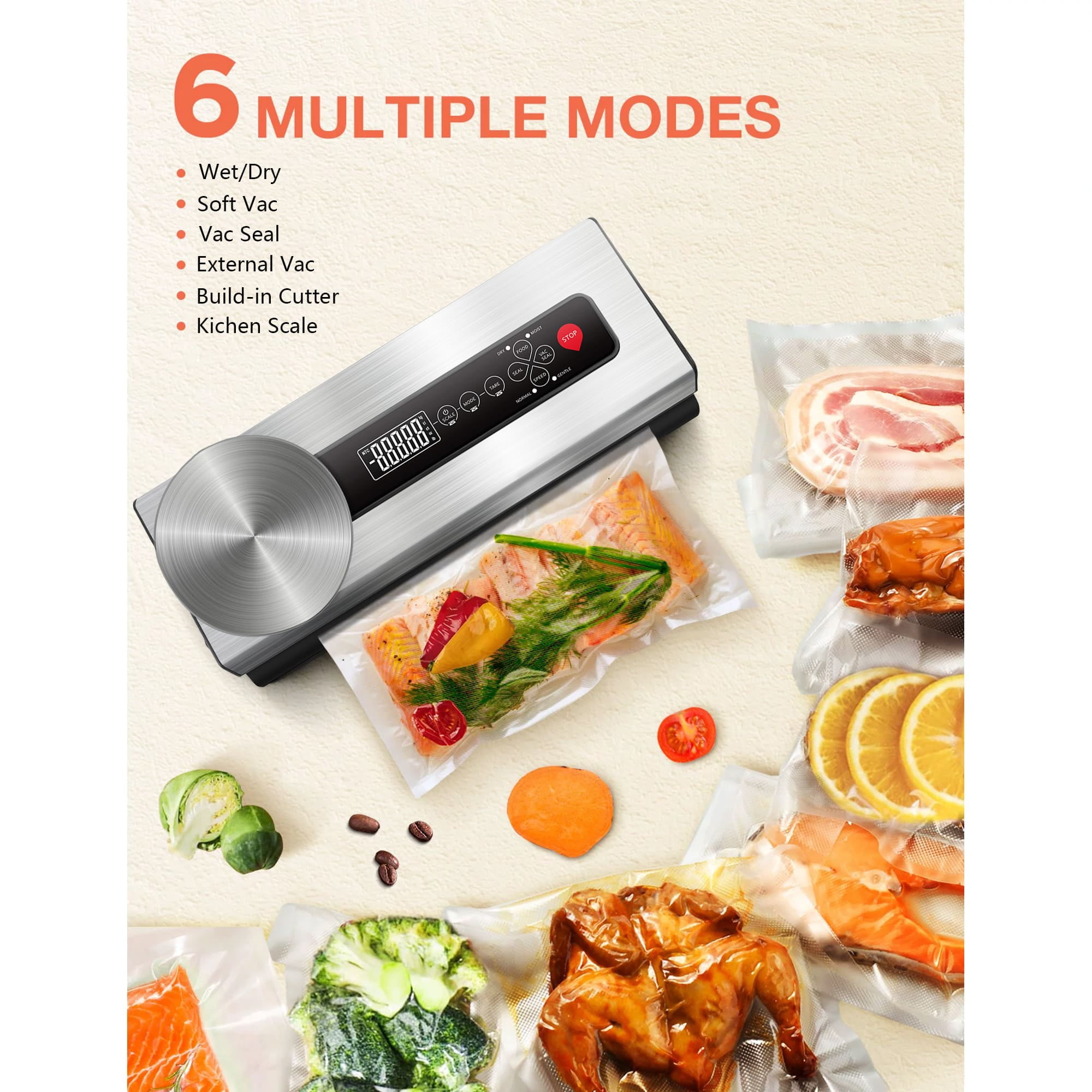 Axidou Vacuum Sealer, 7-in-1 Functions, Sous Vide, Food Storage, Moist & Dry Mode, Pulse Function, Silver