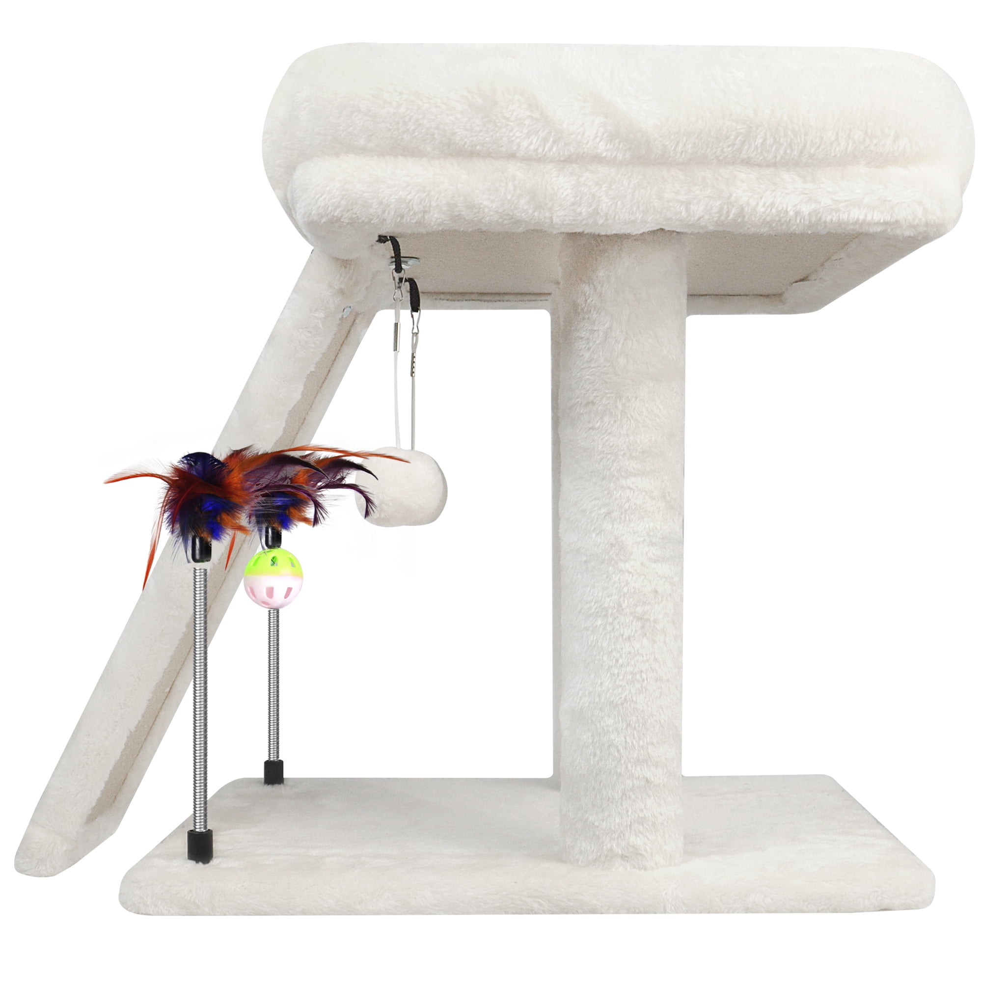 AIWIKIDE 1-Level 17.7 in Cat Tree with Condo, Scratch Pad, Hammock & Hanging Ball, Beige
