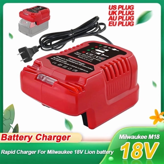 Enchufe US Charger para Mil*wau*kee Batería Li-ion de 18V 48-11-1862, 48-11-1880, 48-11-1850, 48-11-1852, 48-11-1812 Portátil Mini Rápido Charger con Indicador LED