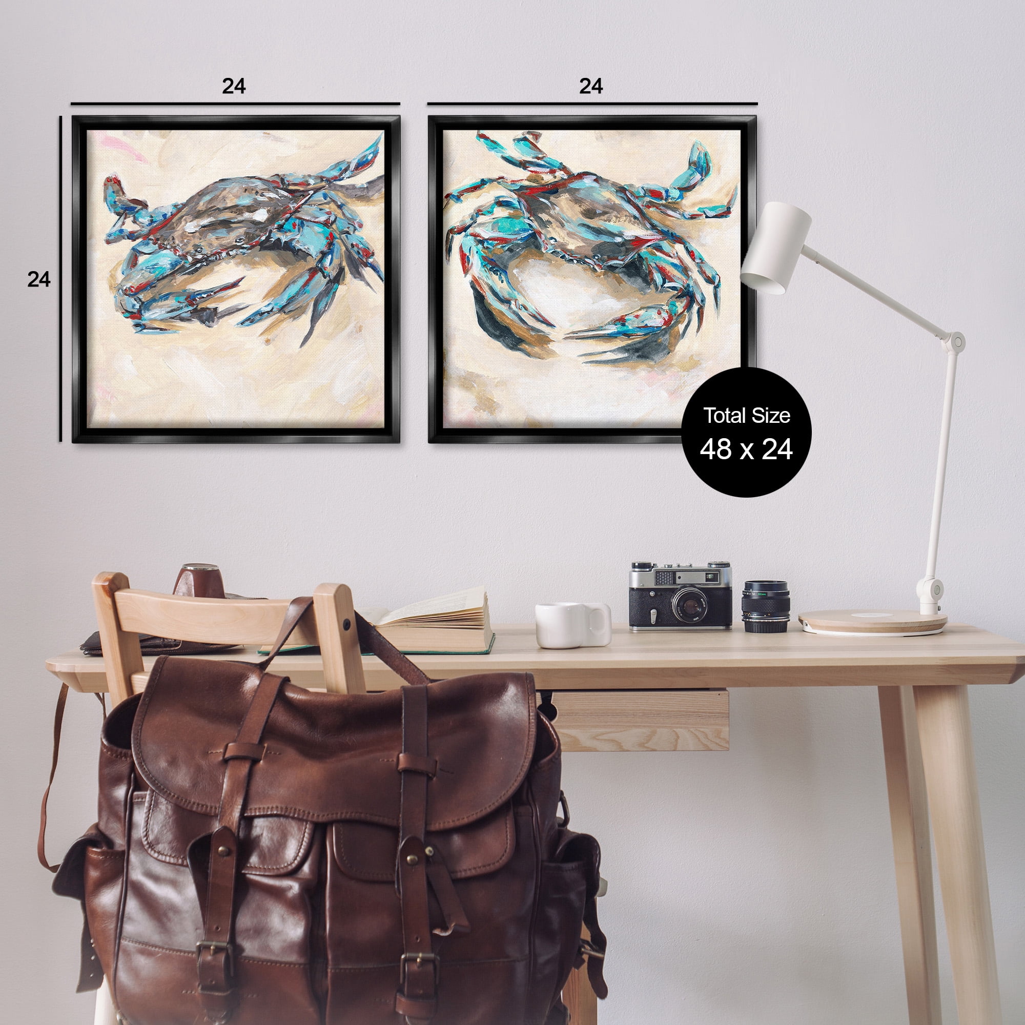 Stupell Industries Blue Crabs on Sand Animals & Insects Painting Black Floater Framed Canvas Art Print Wall Art, 25 x 25, Set of 2