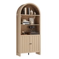 thumbnail image 6 of 71" Tall Arched Pantry Cabinet, Farmhouse Kitchens Storage Cabinet with 2 Book Risers and Adjustable Shelf, Versatile 5-Tier Bookshelf Cupboard for Living Room, Natural, 6 of 7