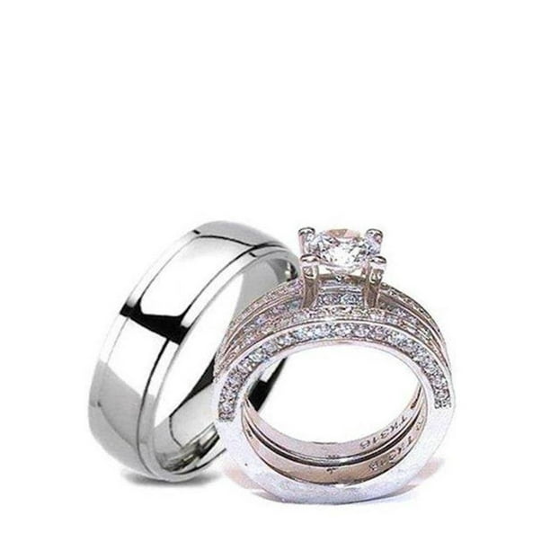 His & Hers Wedding Ring Set Stainless Steel & Titanium Wedding Ring Set