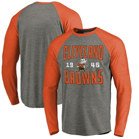 Cleveland Browns Dawg Pound Cleveland Browns NFL Pro Line by Fanatics Branded Timeless Collection Antique Stack Long Sleeve Tri-Blend Raglan T-Shirt - Ash ()