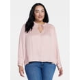 thumbnail image 2 of Time and Tru Women's Soft Ruched Yoke Blouse with Long Sleeves, Sizes XS-XXXL, 2 of 6