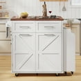 thumbnail image 3 of Harper & Bright Designs Farmhouse Kitchen Island with Drop Leaf, Kitchen Storage Island with Removable Side Racks and Drawers, Rolling Kitchen Cart on Wheels with Towel Rack, White, 3 of 17