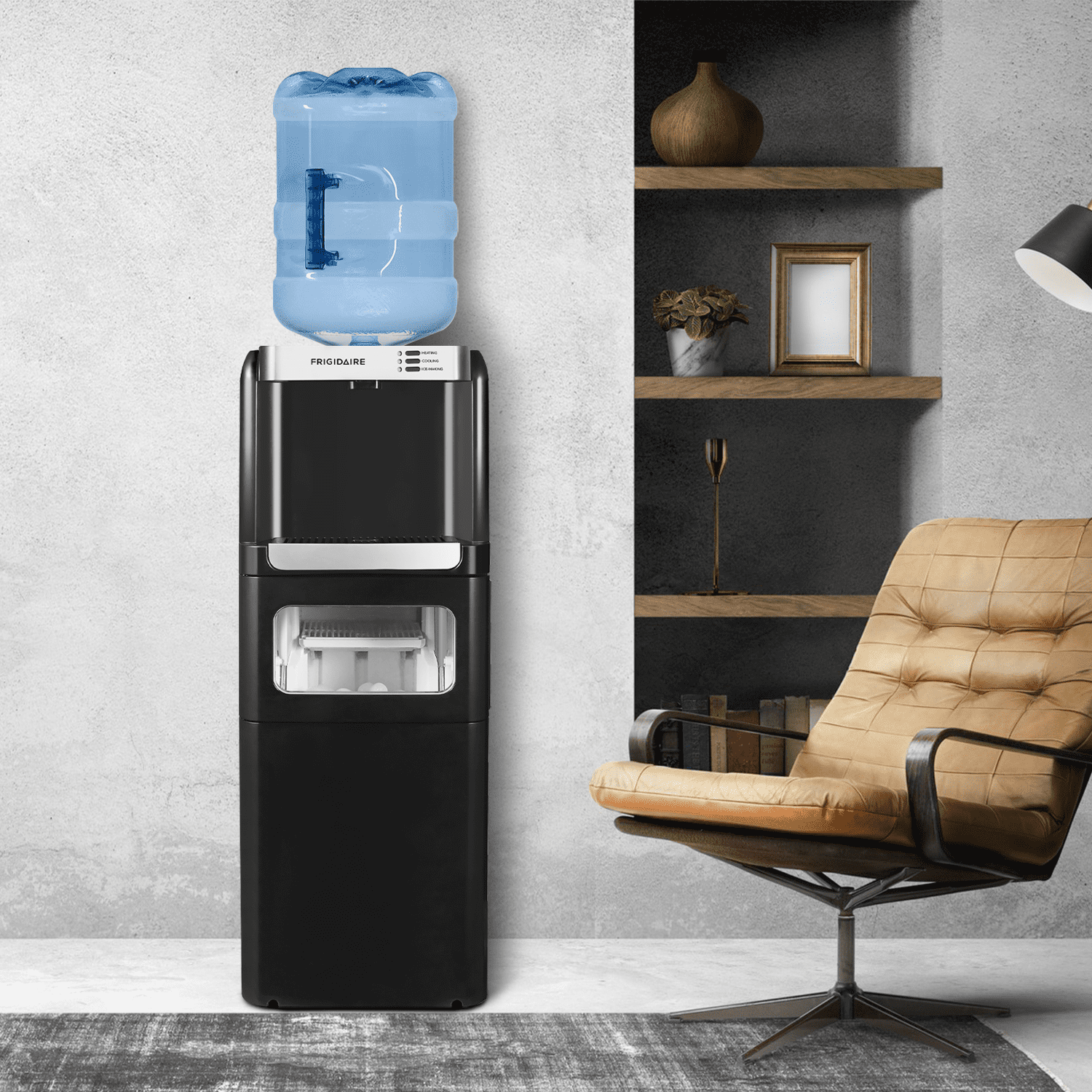 Frigidaire 3-in-1 Water Cooler Dispenser with Built-in Ice Maker – Hot & Cold, 5 Gallon, Black