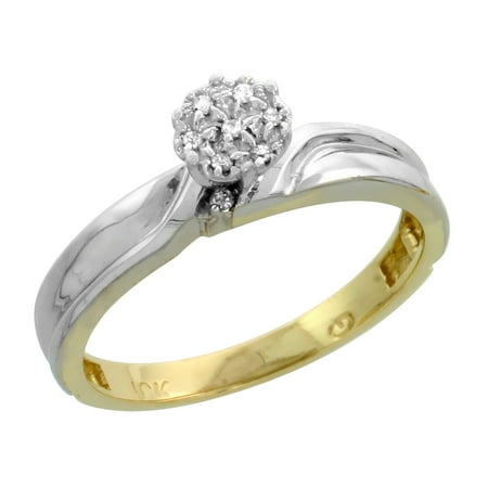 10k Yellow Gold Diamond Engagement Ring Women Cluster Set 0.05 cttw 1/8 inch 3.5mm wide Size 9