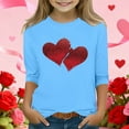 thumbnail image 2 of Riecok Girls T Shirts Valentine's Day Crewneck 3/4 Sleeve Tops Lightweight Blouses Heart Print Dressy Summer Tees, 2 of 5