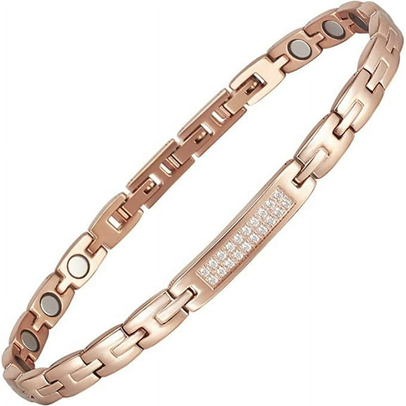 Rose Gold Stainless Steel Magnetic Anklets for Women, 24cm, Cubic Zirconia Ankle Bracelets, Fashion Health Jewelry,Gift for Mom Wife