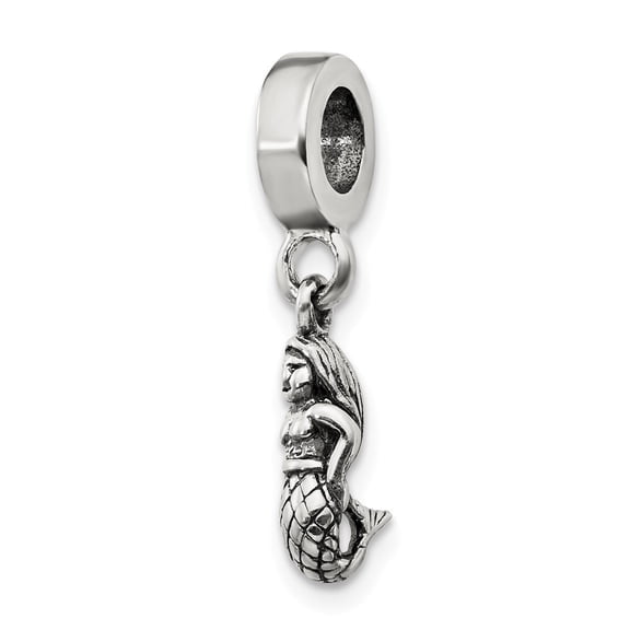 Sterling Silver Reflections Mermaid Dangle Bead Charm - Measures 25.45x3.64mm Wide
