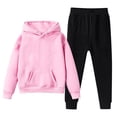thumbnail image 2 of Toddler Kids Girls Sweatsuit Set Cute Hooded Hooded Sweatshirt Pants Solid Color Casual Two Piece Outfit With Pockets Casual Outfits Sets 7-8 Years, 2 of 3
