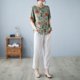 thumbnail image 1 of Camisa de manga corta ajustada con temperamento estampado artístico de algodón y lino de verano + pantalones de algodón y lino, 1 of 5