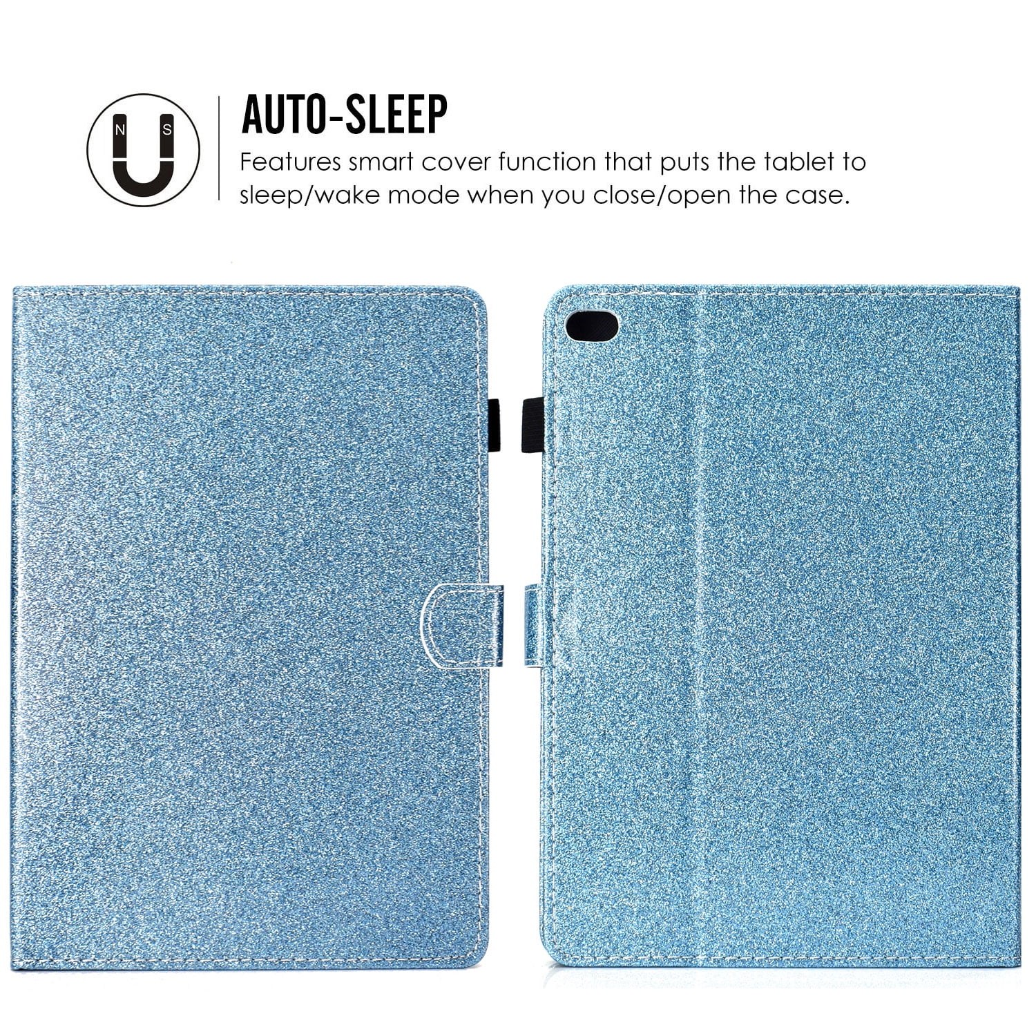 iPad 9.7 2018/2017 Case with Pencil Holder, iPad Air 1 2 Case, Allytech Glitter Leather Folio Kickstand Shock-Absorbing Auto Sleep Wake Case for Apple iPad 9.7 6th/5th Generation, iPad Air 1 2, Blue