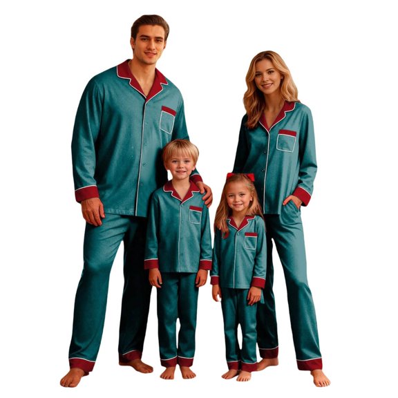 QTSHPN Family Christmas Pajamas Long Sleeve Matching Holiday Cozy Home Loungewear Outfit Festive Nightwear Attire Pajamas