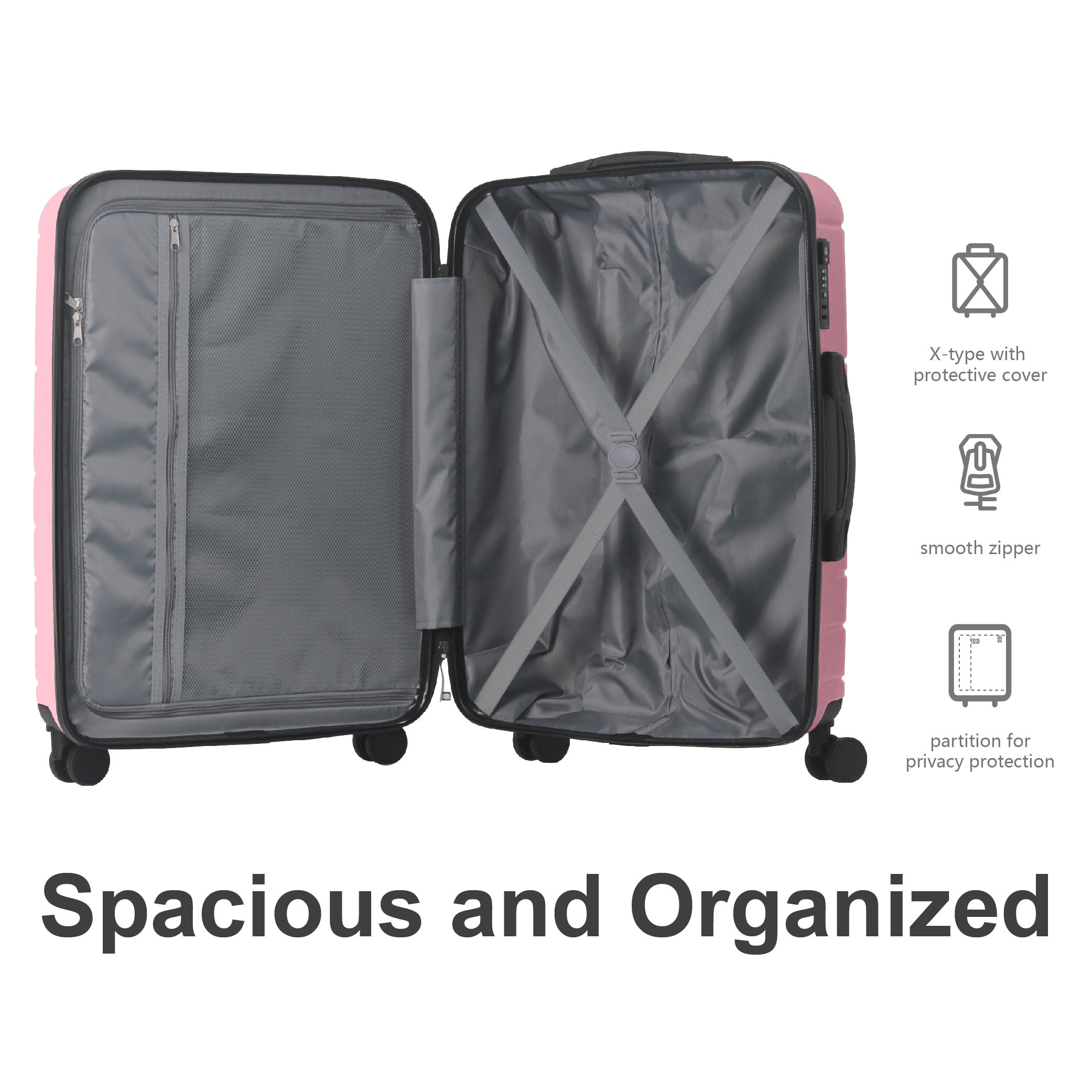MAYEERTY 3-Piece ABS Luggage Set, Spinner Wheels, TSA Lock, Lightweight Suitcase, Sakura Pink