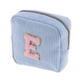 thumbnail image 1 of Bolsas de maquillaje de patrón de letra E de 1 pieza para viajar en terciopelo azul, 1 of 5