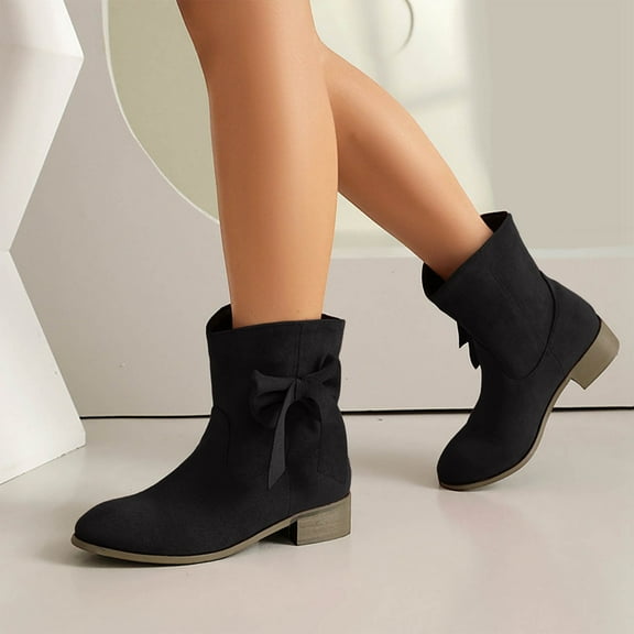 Bnwani Low Heel Boots for Women New Winter Fashion Thick Ankle Versatile Casual Solid Boot Black Size 5.5