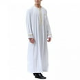 thumbnail image 6 of sunsanly Summer Men Robe Retro Round Neck Half Zipper Long Sleeves Loose Malaysia Middle East Arabian Dubai Traditional Maxi Robe Long Top, 6 of 8