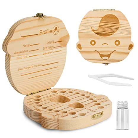Caja para dientes de leche, caja de madera para guardar recuerdos para niños, adecuada para dientes de leche,