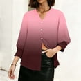 thumbnail image 4 of Vekome Womens Tops 3/4 Sleeve Plus Size Shirts V Neck Casual Tee Shirts Button Gradient Summer Pullover Tops Wine M, 4 of 7