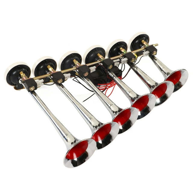 Bocina de aire de 6 trompetas, trompeta de presión de aire fuerte eléctrica súper ruidosa 24V DC 12V 160dB para camiones, autobuses y barcos