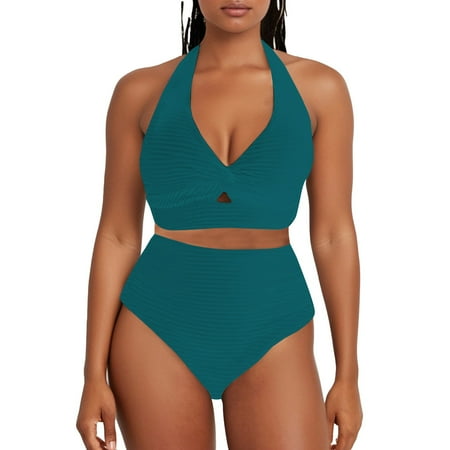 Duoif One Piece Swimsuit Women  Women s Textured Bikini Sets Front Top Swimsuits High Waisted Bathing Suits Womens Swimsuits Tummy Control Swimsuits for Women Mint Green M