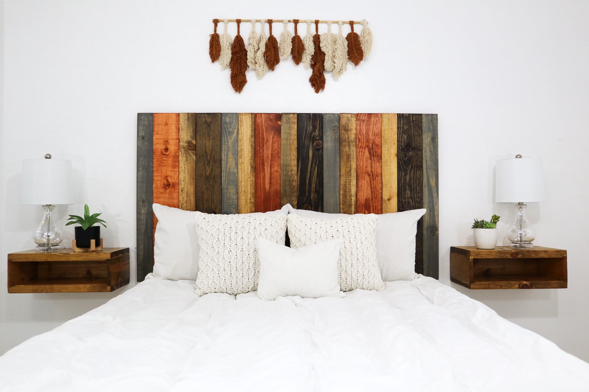 Barn Walls Harvest Mix Signature Design, Multicolored Solid Wood Headboard, Floating Panels, Wall Mount, Adjustable Height, Easy Assembly, California King Size