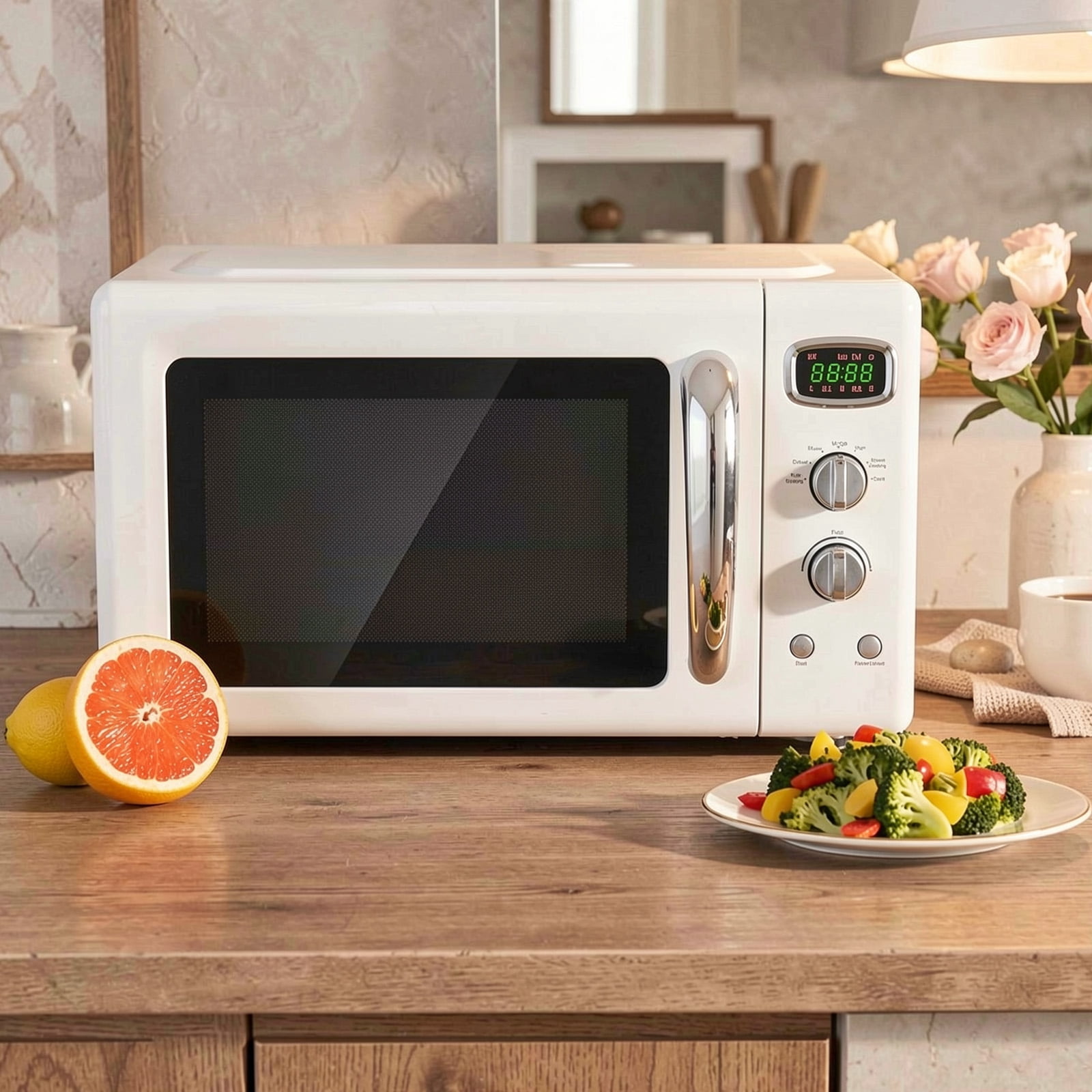 RUIE Retro Microwave Oven,900W 0.9 Cu.ft Countertop Microwave with Power Selector and Timer Knob,ETL Certified,Child Lock,Compact Microwave for Apartment Dorm Office Kitchen