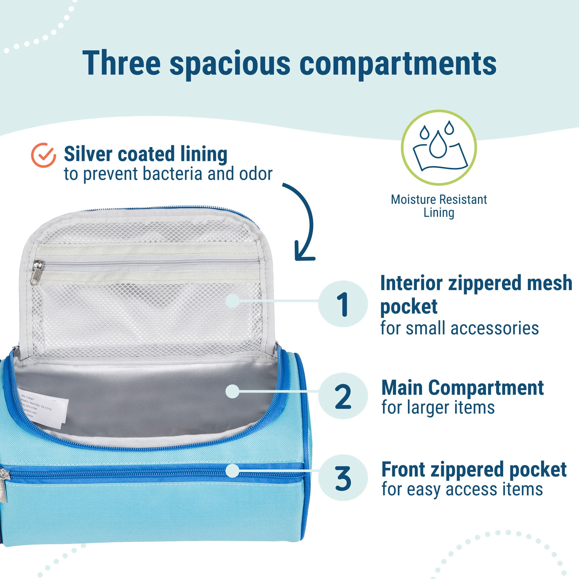 Wildkin Kids Travel Toiletry Bag (Aqua)