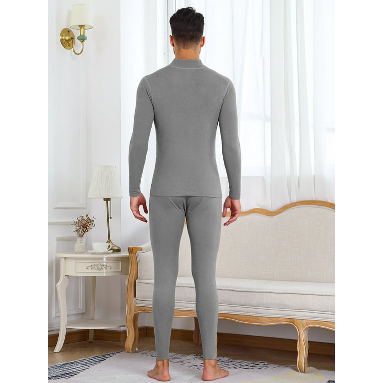Men's Mock Turtleneck Thermal Underwear Set Slim Fit Base Layer Tops &  Bottoms 