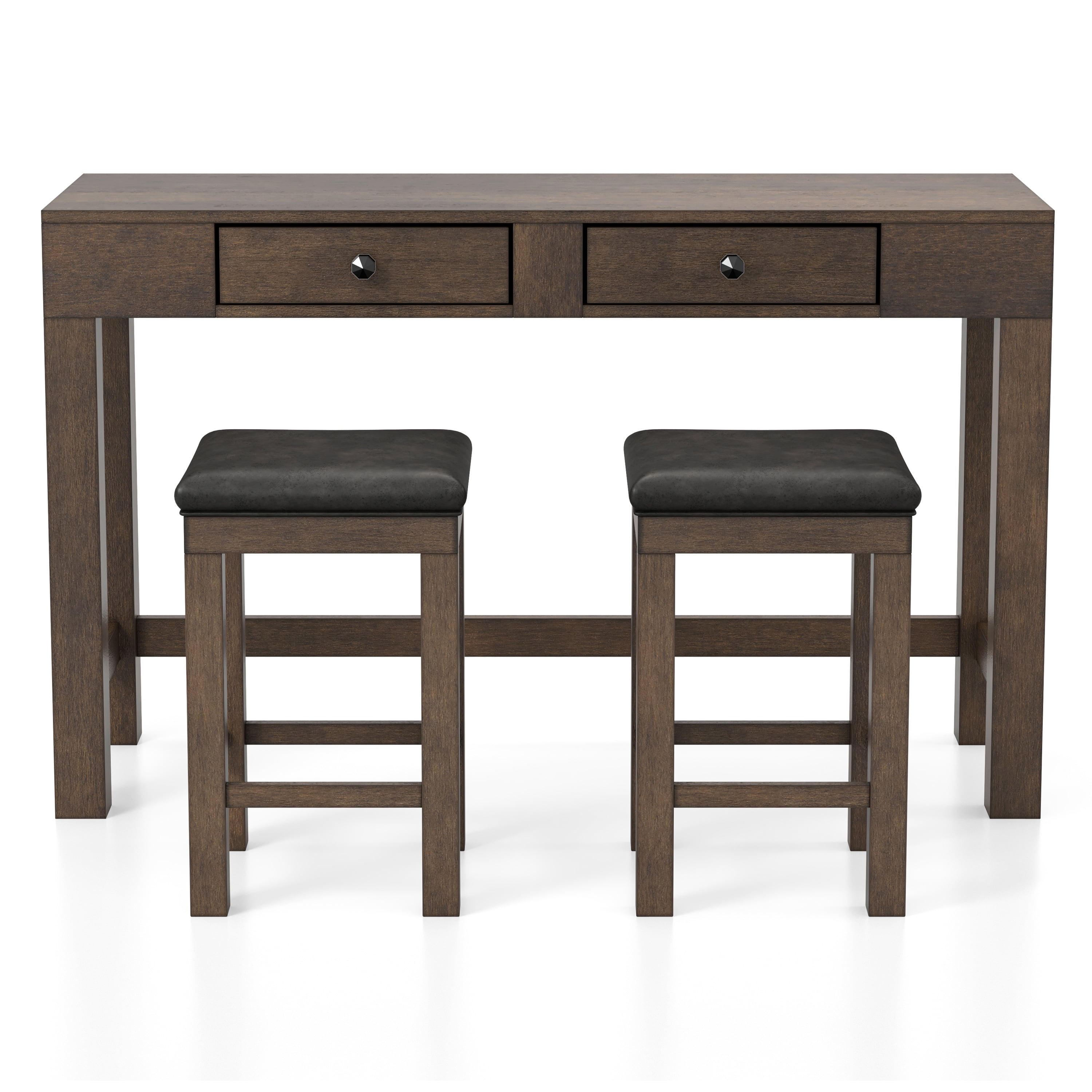 Furniture of America Kipp 3-Piece Farmhouse Wood 2-Drawer Counter Height Dining Set, Walnut
