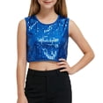 thumbnail image 3 of QHFBli Kids Sequin Dot Crop Tank Tops, Shiny Round Neck Sleeveless Vests, Sparkly Stage & Dance Performance Outfits for Girls Blue 15-18 Years, 3 of 3