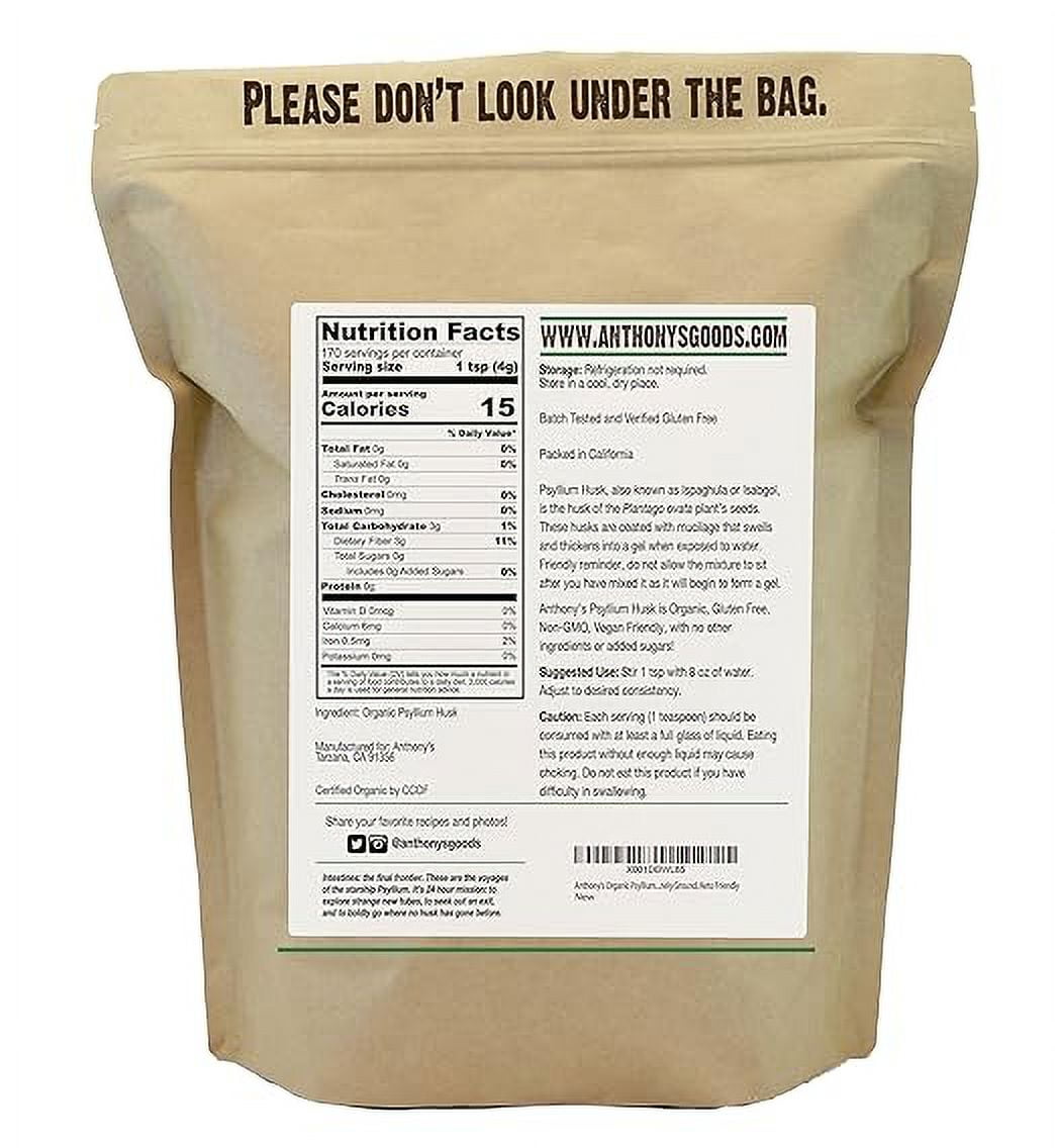 Anthony's Organic Psyllium Husk Powder, 1.5 lb, Gluten Free, Non GMO, Finely Ground, Keto Friendly