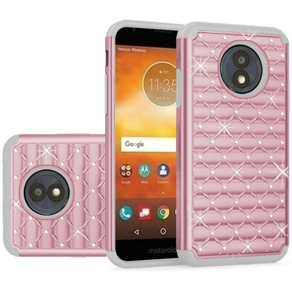 GSA Rhinestone Hybrid Case For Motorola Moto E5 Play, E5 Cruise Rose Gold