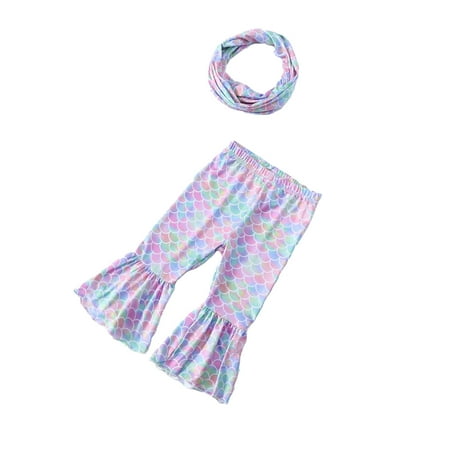 

Toddler Girl Stretchy Flare Pants Love Flower Prints Ruffle Fleece Pants Leggings Hairband Set Cloths