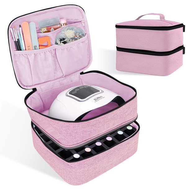 Organizador de esmaltes de uñas ALSLEA Oxford de doble capa rosa, 30 botellas