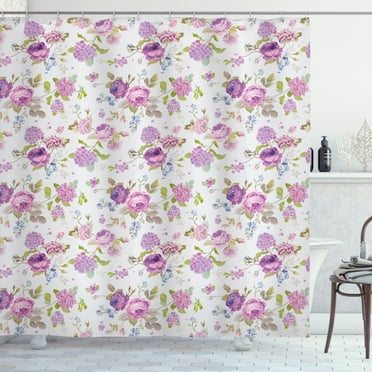 Ambesonne Shabby Flora Shower Curtain, Roses and Violets, 69"Wx75"L, Multicolor
