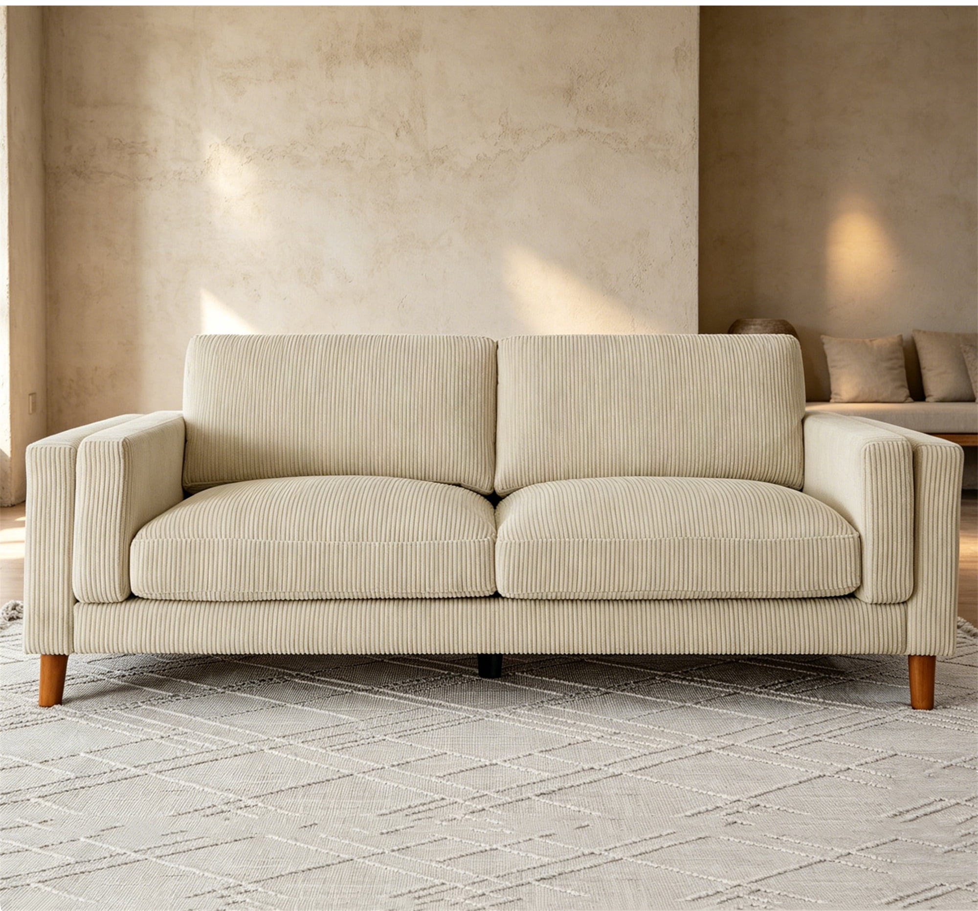 Aukfa 87" Modern Sofa Couch Oversized 3-Seater Sofa for Living Room, 23" Deep Seat, Corduroy, Beige
