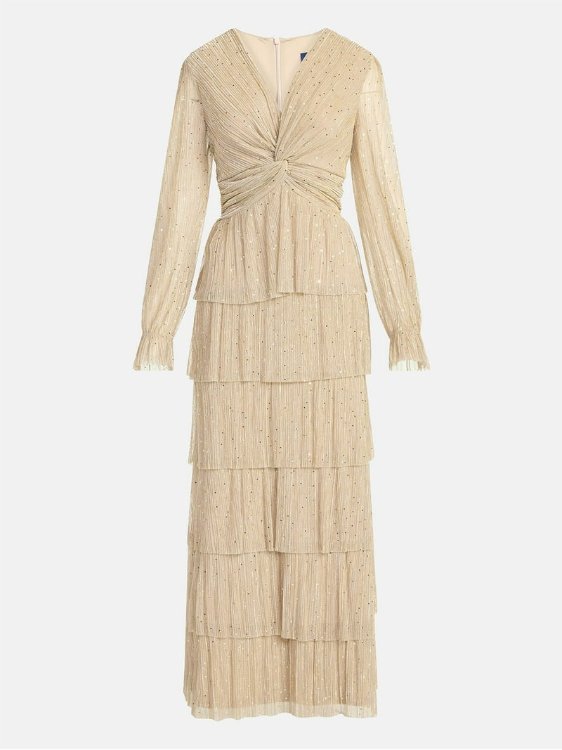 knee length dresses for ladies Oceana Layered Ruffle Maxi Dress White L