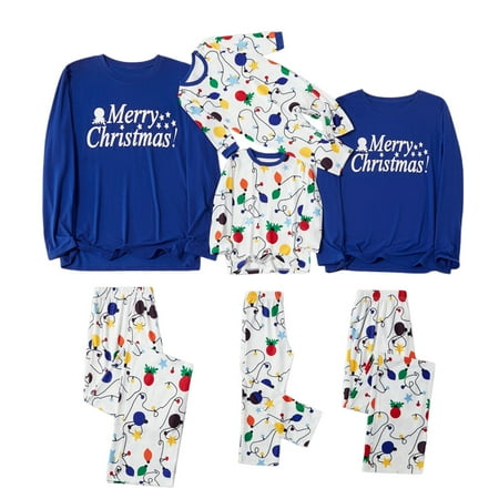 

2pcs Matching Christmas Family Pajamas Suit Xmas Santa Claus Print Pjs Plaid Long Sleeve Tops Pants Christmas Sleepwear for Women Men Kids Clearance Blue women L