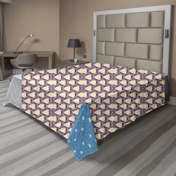 Ambesonne Abstract Flat Sheet, Graphic Tile Triangle, Full Size, Purple Cream