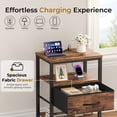 thumbnail image 3 of EDX Wall-Mounted Bedside Table, Built-in Outlet with USB/Type-C Ports and Adjustable Drawer, 3-Tier Storage Shelf with Fabric Drawer for Bedroom Space Saving, Genuine antique wood color, 3 of 8