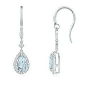 1.3 Carats Pear-Shaped Aquamarine Drop Earrings with Diamond Halo For Women in 14K White Gold (8x5mm Aquamarine)