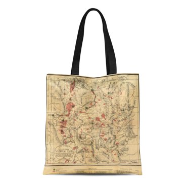 SIDONKU Canvas Tote Bag Old Vintage Map of Yellowstone National Reusable Handbag Shoulder Grocery Shopping Bags