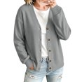 thumbnail image 2 of Ghalytn Women's Waffle Knit V-Neck Cardigan, Button Front Long Sleeve with Pockets, 2 of 8