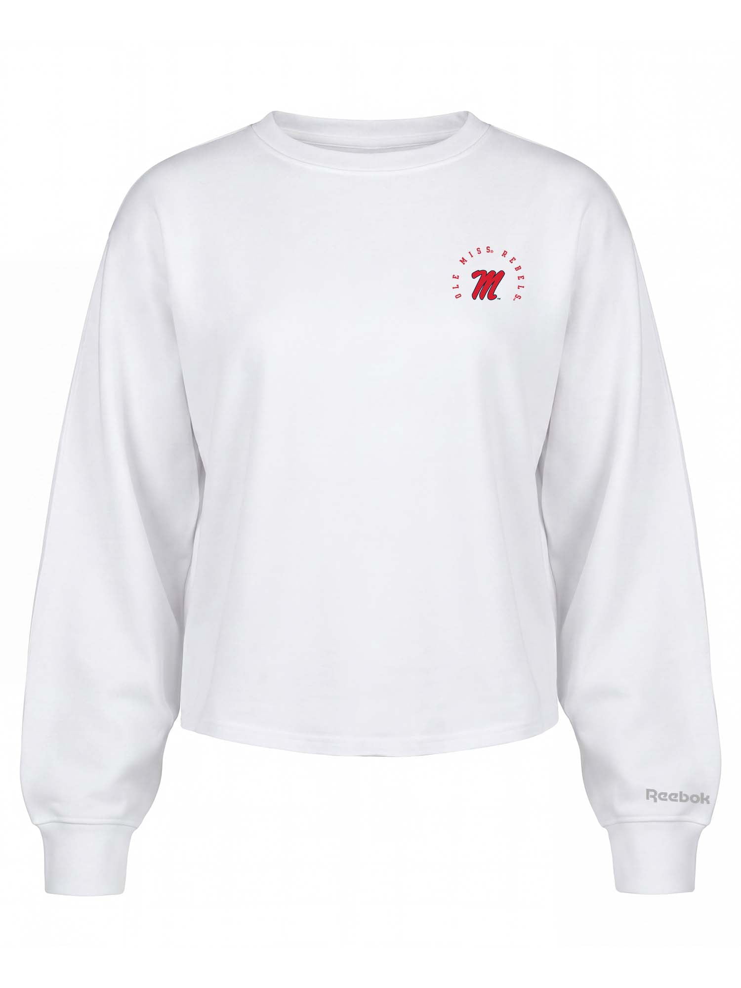 Ole Miss Rebels Reebok Womens White Heavyweight Cotton Long Sleeve Pullover