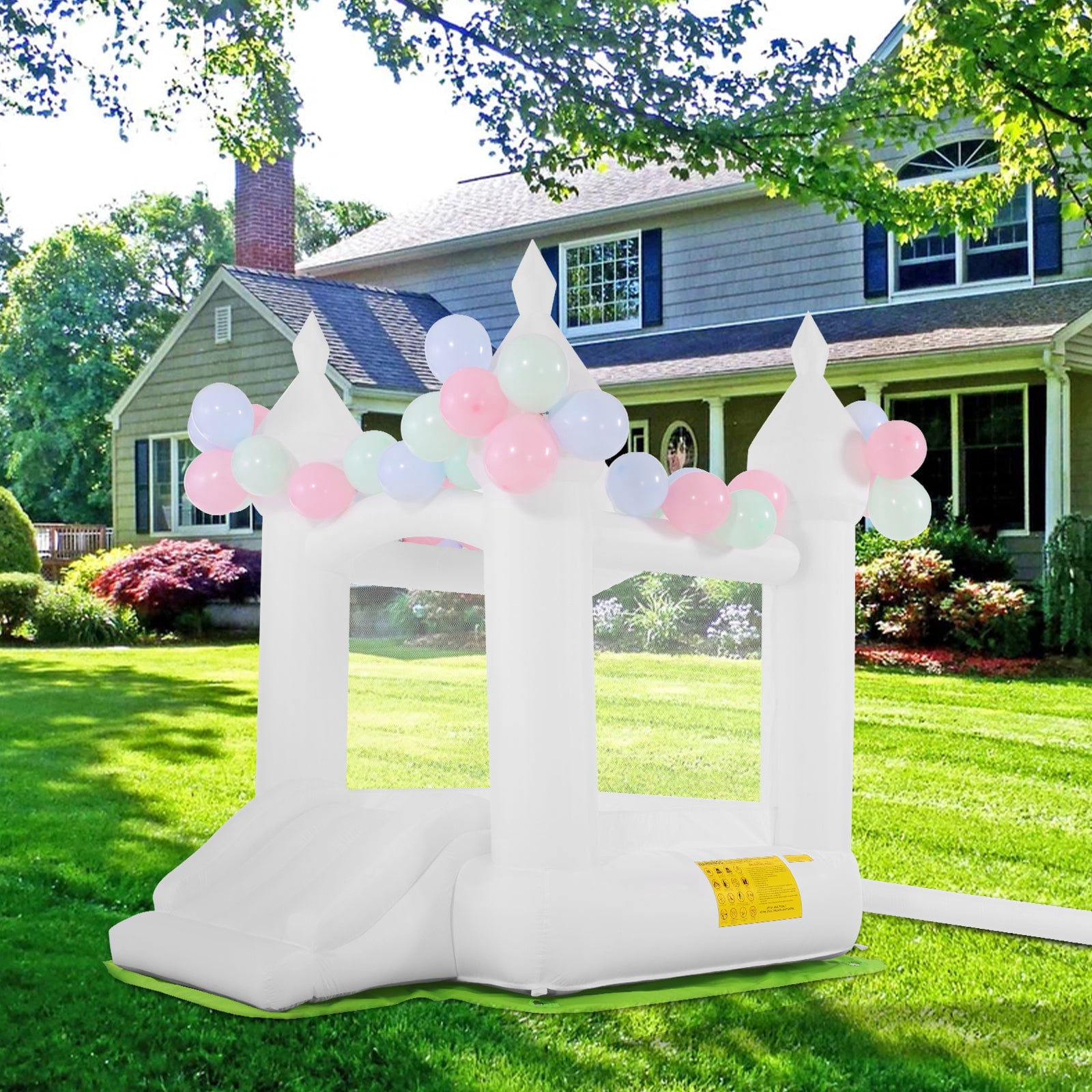Funcid Inflatable Bounce House, Indoor Outdoor Bouncy Castle with Slide, Blower & 108 Air Balloons for Kids 3-8, 102"x70"x97", White