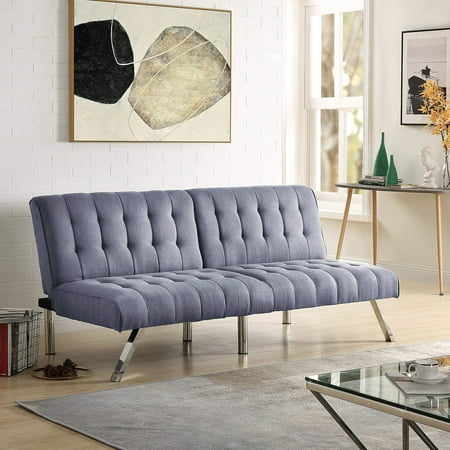 Glavbiku 68" Modern Futon Sofa Bed, Folding Fabric Couch Bed with Metal Legs,Gray,Adult