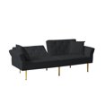 thumbnail image 5 of Aukfa 84" Wide Velvet Futon Convertible Sofa for Living Room, Folding Arm, 2 Pillows, Black, 5 of 11